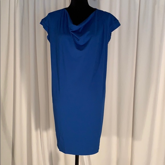 Eileen Fisher Petite Drape Front Dress Blue - Picture 5 of 6